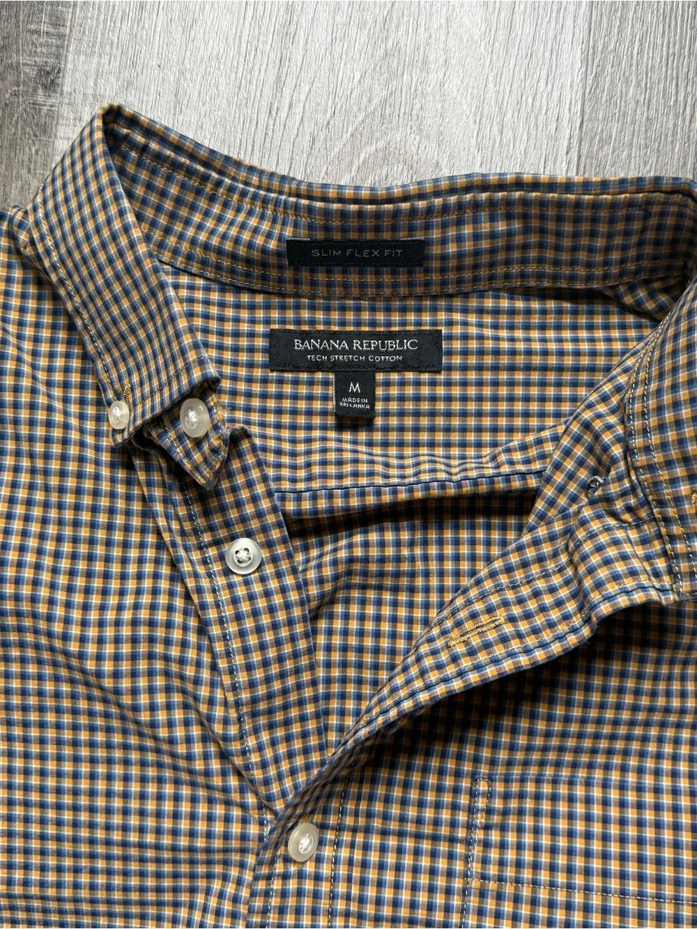 Banana Republic Men's M Blue Check Cotton Slim Flex Fit LS Button-Down -0144